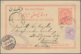 Iran: 1895, Stationery Card 5 Ch. Carmine Uprated 1 Ch. Violet Canc. "YEZD 5 10 95" Via Tehran To Sw - Irán