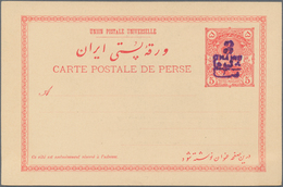 Iran: 1903, Pictorial Stat. Postcard 5ch. 'Shah Muzzafar-ad-Din' Surch. In Violet '3 Chahis' With Pi - Iran