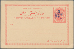 Iran: 1903, Pictorial Stat. Postcard 5ch. 'Shah Muzzafar-ad-Din' Surch. In Blue '3 Chahis' With Pict - Iran