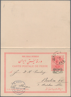 Iran: 1905 (21.3.), Reply Postcard 5ch.+5ch. 'Shah Muzzafar-ad-Din' With Boxed Opt. 'PROVISOIRE 1319 - Iran