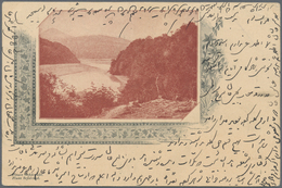 Iran: 1905 (21.5.), Pictorial Stat. Postcard 5ch. 'Shah Muzzafar-ad-Din' Surch. In Violet '3 Chahis' - Iran