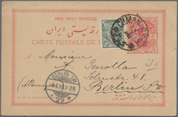 Iran: 1906, 3 Ch On 5 Ch Red Psc With Picture "Temple Des Guèbres, Uprated With 3 Ch Green, Sent Fro - Iran