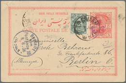 Iran: 1906 (18.7.), Pictorial Stat. Postcard 5ch. 'Shah Muzzafar-ad-Din' Surch. In Violet '3 Chahis' - Iran