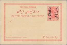 Iran: 1914, Pictorial Stat. Postcard 5ch. 'Shah Muzzafar-ad-Din' Surch. '5 Chahis' With Two Pictures - Iran