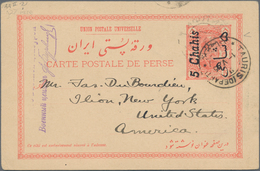 Iran: 1915, Stationery Card 5 Chahis/5 Ch. Carmine Tied "TAURIS 1-V 15" To Ilion/NY, USA, Two-line V - Iran