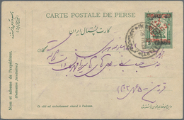 Iran: 1925 Postal Stationery Card 2ch. On 5ch. On 2ch. Used From Qazvin, Cancelled By Bilingual "KAZ - Iran