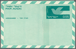 Israel: 1970 (ca.), AEROGRAMMES: Two Unused Aerogrammes 0.55pr. Green Incl. One With PARTLY MISSING - Storia Postale