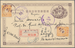 Japanische Post In China: 1900, Stationery Card 4 S. Uprated Offices 5 S. (2) Canc. "(PEKING) I.J.P. - 1943-45 Shanghai & Nanking