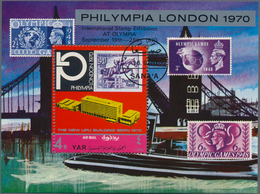 Jemen: 1970, Block Of The Exhibition "PHILYMPIA London" With Complete Failure Of Blue And Green Colo - Jemen