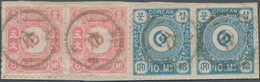 Korea: 1884, 5 Mun Rose-pink And 10 Mun Light Blue Each Horizontal Pairs On Small Piece, Each Cancel - Korea (...-1945)