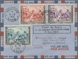 Laos: 1954, Jubilee, Complete Set On Airmail F.d.c. From "VIENTIANE 4.3.1954" To Berne/Switzerland. - Laos