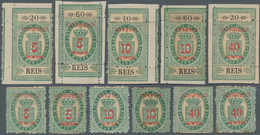 Macau: 1887, Large State Crest Surcharges With Full Margins 5 R./20, 5 R./60, 10 R./10, 10 R./60 And - Other & Unclassified