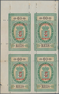 Macau: 1887, Large State Crest Surcharge With Full Margins 5 R./60, A Top Left Corner Margin Block O - Other & Unclassified