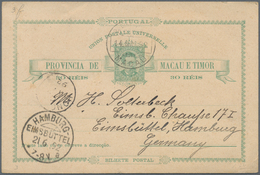 Macau: 1892/1902, Stationery Card 30 R. Green (few Tiny Pinholes) Used "MACAU 14 MAR 92" To Eimsbütt - Sonstige & Ohne Zuordnung