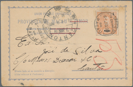 Macau: 1898, 1 Av. Salmon Tied "MACAU 6-JAN. 99" To Blue Card Form To Canton W. Arrival Large Dollar - Sonstige & Ohne Zuordnung