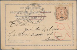 Macau: 1898, 1 Av. Salmon Tied "MACAU 6-JAN. 99" To Blue Card Form To Canton W. Arrival Large Dollar - Other & Unclassified