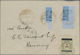 Macau: 1902/10, Bisects: 6 A./200 R. Bluish On Blue (2 Inc. Corner Margin Copy) And 1 A. On Due Stam - Altri & Non Classificati