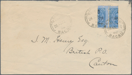 Macau: 1902, Bisects: 6 A./200 R. Bluish On Blue, A Horizontal Bisect Pair Tied "MCAU 20 AGO 10" To - Sonstige & Ohne Zuordnung