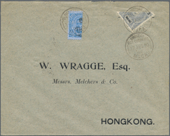 Macau: 1910, Bisects Of Each 6 A./200 R. And 3 A. Grey Tied "MACAU 17 AGO 10" To Cover To Hong Kong - Sonstige & Ohne Zuordnung