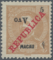 Macau: 1913, 1/2 A. On 5 A., Surcharge Inverted, Unused No Gum As Issued. - Autres & Non Classés