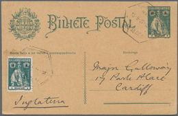 Macau: 1921, Stationery Card 2 A. Green Uprated 2 A. Gfeen Tied "MACAU 15-9-21" To Cardiff/Wales, UK - Sonstige & Ohne Zuordnung