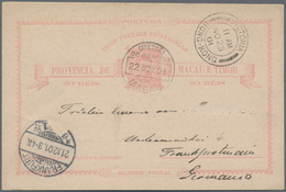 Macau - Ganzsachen: 1901, Card 20 R. Canc. "MACAU 22 NOV 01" Via "VICTORIA HONG KONG 23 NOV 01" To G - Entiers Postaux