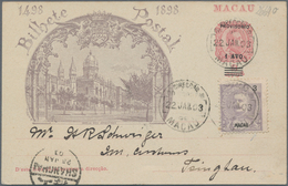 Macau - Ganzsachen: 1902, Card 1 A./2 A. Uprated 3 A. Grey Canc. "MACAU 22 JAN 03" To Schweiger Of I - Entiers Postaux