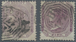 Malaiische Staaten - Straits Settlements: 1860, Two Singles QV 8p. Used In Singapore, One In Purple - Straits Settlements