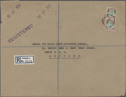 Malaiische Staaten - Kedah: 1950, $5 Sultan Tengku, A Vertical Pair Tied "PENANG 3 AU 55" To Registe - Kedah