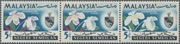 Malaiische Staaten - Negri Sembilan: 1965, Orchids 5 C. Horiz. Strip-3, Right Stamp Showing Variety - Negri Sembilan