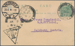 Malaiische Staaten - Perak: 1911 Tax Triangle Handstamp "T/T P" (Proud UP3) On P/s Card 1c. Green Us - Perak