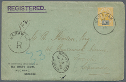 Malaiische Staaten - Sarawak: 1903, 1c Blue/red In Block Of Eight On Reverse And 8c Yellow/blue Sing - Autres & Non Classés