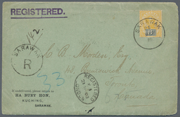 Malaiische Staaten - Sarawak: 1903, 1c Blue/red In Block Of Eight On Reverse And 8c Yellow/blue Sing - Andere & Zonder Classificatie