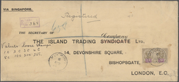 Malaiische Staaten - Sarawak: 1912, Two Stamps 20c Violet/grey On Registered Letter From Kuching To - Sonstige & Ohne Zuordnung