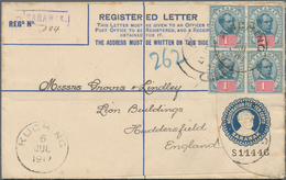 Malaiische Staaten - Sarawak: 1913 Postal Stationery Registered Envelope 10c. Blue Used From Kuching - Sonstige & Ohne Zuordnung