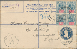 Malaiische Staaten - Sarawak: 1913 Postal Stationery Registered Envelope 10c. Blue Used From Kuching - Autres & Non Classés