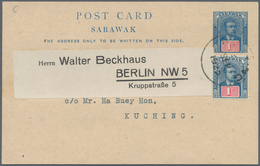 Malaiische Staaten - Sarawak: 1925: Postal Stationery Card 1c., Uprated 1c., Used From Kuching To Be - Autres & Non Classés