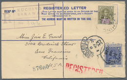 Malaiische Staaten - Sarawak: 1926, 12c Blue Postal Stationery Registered Cover With Additional Fran - Autres & Non Classés