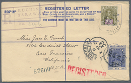 Malaiische Staaten - Sarawak: 1926, 12c Blue Postal Stationery Registered Cover With Additional Fran - Andere & Zonder Classificatie