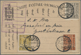 Mongolei: 1927, 1 M., 2 M. And 5 M. Tied "ULAN BATOR -2 IX 27" To Postcard Form To Frankfurt/Germany - Mongolie