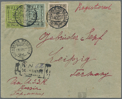 Mongolei: 1927, 5, 10 And 25 M. With On Reverse 1 M. (pair) And 2 M. (4, Two Pairs) Tied "ULAN BATOR - Mongolia