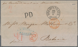 Niederländisch-Indien: 1857, Incomming Mail: Full Paid Fresh Stampless Folded Entire Letter Taxed "4 - Nederlands-Indië