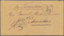 Niederländisch-Indien: 1864, Stamp-less Envelope (with Letter In Arabic) Addressed To India Cancelle - Indie Olandesi