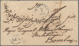 Niederländisch-Indien: 1865, Stampless Envelope From Batavia To Bombay In India, On The Frontside Bl - Nederlands-Indië