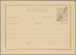 Niederländisch-Indien: 1878 (ca.), Moquette Surcharges: "Vijf Cent" In Black, SW To NE On Stationery - Indie Olandesi