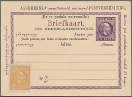 Niederländisch-Indien: 1878 (ca.), Double Card Willem 5 C.+5 C. Violet Both Parts Uprated Willem 2 1 - Niederländisch-Indien