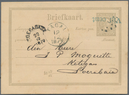 Niederländisch-Indien: 1879, Blue Ovpt. "Vijf Cent" On Card Willem 12 1/12 C. Canc. Indistinct Numer - Indie Olandesi