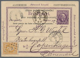 Niederländisch-Indien: 1880, Stationery UPU Double Card Willem 5 C. +5 C. Violet Uprated Willem 2 1/ - Indes Néerlandaises