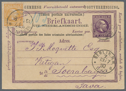 Niederländisch-Indien: 1880, Reply Part Used From Berlin: Stationery UPU Reply Card 5 C. Violet Upra - Indes Néerlandaises
