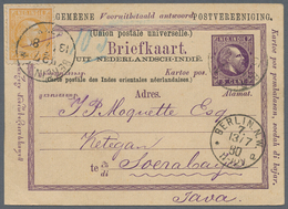 Niederländisch-Indien: 1880, Reply Part Used From Berlin: Stationery UPU Reply Card 5 C. Violet Upra - Nederlands-Indië